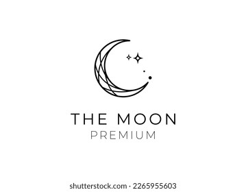 elegant crescent moon and star logo design line icon vector in luxury style outline linear