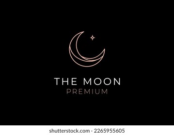 elegant crescent moon and star logo design line icon vector in luxury style outline linear