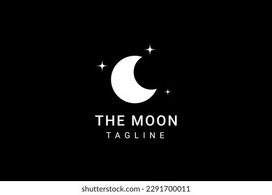 elegant crescent moon and star logo design line icon vector in luxury style outline linear