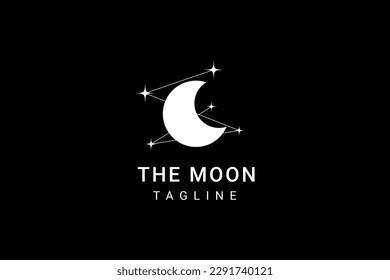 elegant crescent moon and star logo design line icon vector in luxury style outline linear