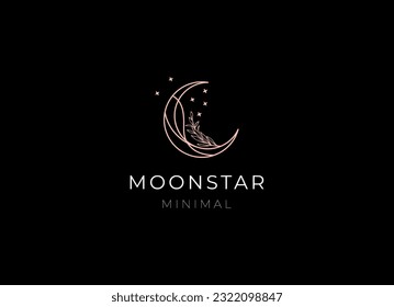 elegant crescent moon and star logo design line icon vector in luxury style outline linear