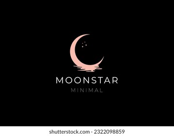 elegant crescent moon and star logo design line icon vector in luxury style outline linear