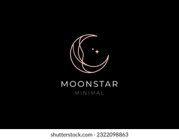 elegant crescent moon and star logo design line icon vector in luxury style outline linear