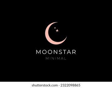 elegant crescent moon and star logo design line icon vector in luxury style outline linear