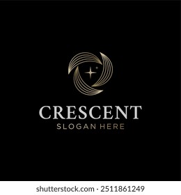 elegant crescent shield or shiel crescent shield logo concept vector icon