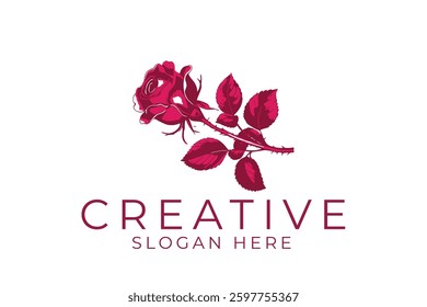 Elegant crimson rose illustration perfect for logos cards and branding projects. High resolution