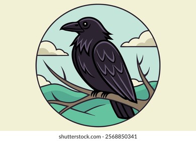 Elegant Crow on Branch Vector illustration for Nature Lovers