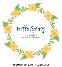 Elegant Crowd of yellow floral frame, for hello spring greeting card design. Vector