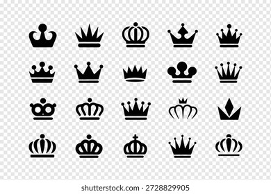 Elegant crown icon vector set featuring decorative royal tiara designs with detailed outlines for luxury, fantasy, and regal themes. Crown icon set. Royal crown symbol collection. Commonwealth crown 