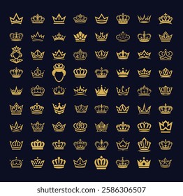 Elegant Crown Icons – Royal Gold Crown Vector Collection