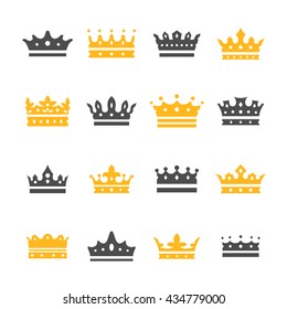 Elegant crown icons set. Different forms. Isolated on white background. Vector illustration.