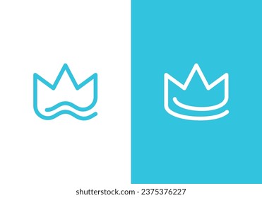 elegant crown logo design, royal king water wave, abstract linear modern minimal style vector illustration