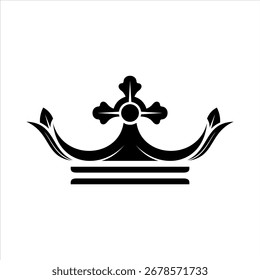 Vector elegante del icono del logotipo de la corona con el elemento de la hoja en diseño plano del estilo