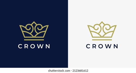 Elegant crown logo. Royal brand identity line icon. Boutique jewelry symbol. Luxury queen royalty fashion sign. Vector illustration.