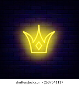 Elegant crown with precious stone neon icon. Princess and queen headwear. Editable stroke. Vector stock illustration