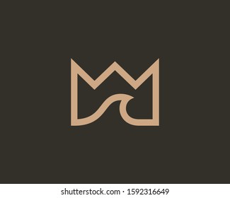 Elegant crown premium logo. Luxury royal king wave vector logotype. Abstract linear bird logo icon design modern minimal style illustration.