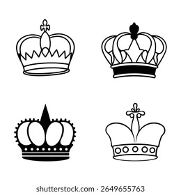 Elegante coleção de silhueta coroa perfeito para projetos de luxo, temas reais, logotipos e projetos de arte vetorial. Design de alta qualidade isolado em fundo branco.