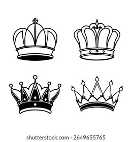 Elegante coleção de silhueta coroa perfeito para projetos de luxo, temas reais, logotipos e projetos de arte vetorial. Design de alta qualidade isolado em fundo branco.