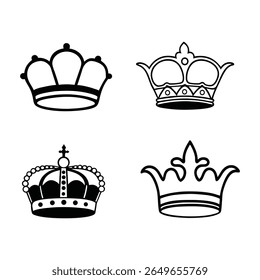 Elegant crown silhouette collection perfect for luxury designs, royal themes, logos, and vector art projects. High-quality design isolated on white background.