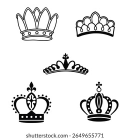 Elegante coleção de silhueta coroa perfeito para projetos de luxo, temas reais, logotipos e projetos de arte vetorial. Design de alta qualidade isolado em fundo branco.