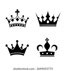 Elegante coleção de silhueta coroa perfeito para projetos de luxo, temas reais, logotipos e projetos de arte vetorial. Design de alta qualidade isolado em fundo branco.
