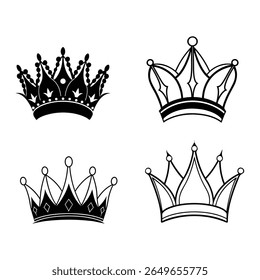 Elegante coleção de silhueta coroa perfeito para projetos de luxo, temas reais, logotipos e projetos de arte vetorial. Design de alta qualidade isolado em fundo branco.
