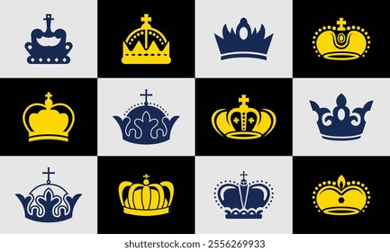 Elegant Crown Silhouettes and Royal Icons