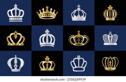 Elegant Crown Silhouettes and Royal Icons