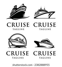 Elegant cruise ship logo design template. Monochrome luxury ship logo vector illustration.