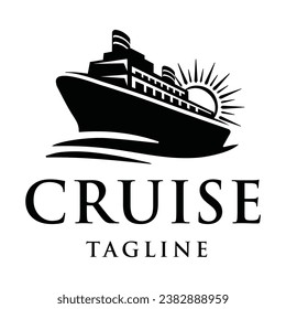 Elegant cruise ship logo design template. Monochrome luxury ship logo vector illustration.