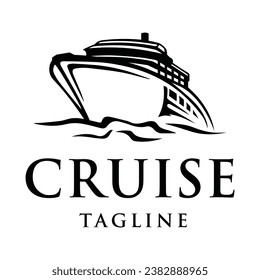 Elegant cruise ship logo design template. Monochrome luxury ship logo vector illustration.