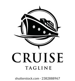 Elegant cruise ship logo design template. Monochrome luxury ship logo vector illustration.