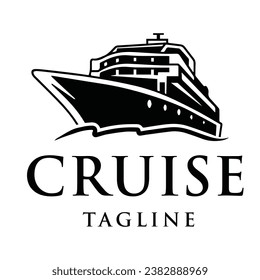 Elegant cruise ship logo design template. Monochrome luxury ship logo vector illustration.