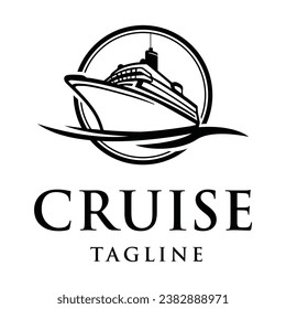 Elegant cruise ship logo design template. Monochrome luxury ship logo vector illustration.