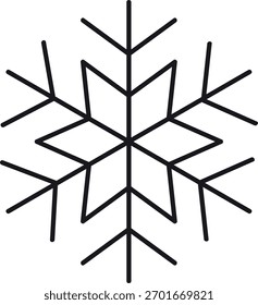 Elegant crystalline snowflake with a symmetrical pattern on a white background. Detailed winter snowflake symbolizing cold weather, frost, and Christmas. Perfect for holiday designs, backgrounds, gree