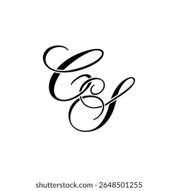 Elegante logotipo CS Monograma em preto Script - Caligrafia de luxo Design inicial em fundo branco