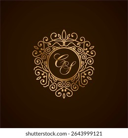 Elegant CS Monogram Logo with Golden Ornamental Frame on Dark Background – Luxury Initial Design