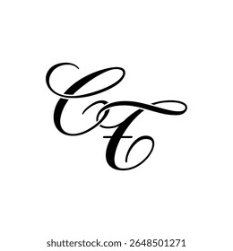 Elegante logotipo do monograma do CT no script preto - Caligrafia de luxo Projeto inicial no fundo branco