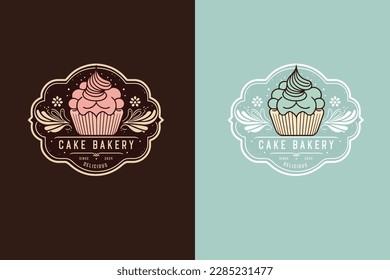 Elegant Cupcake Logo, Calligraphic Frame Design