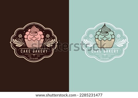 Elegant Cupcake Logo, Calligraphic Frame Design
