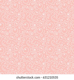 Elegant curled seamless pattern with spirals, hearts, curly lines.