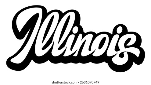 Elegant cursive design of the word Illinois in black and white.