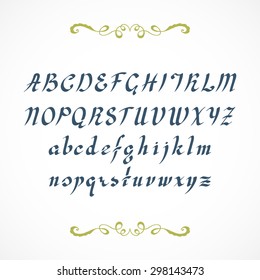 Elegant cursive font, not auto traced, based on hand written by ink pen alphabet. 