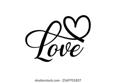 Elegant Cursive Love Script Heart Design Valentine Romance