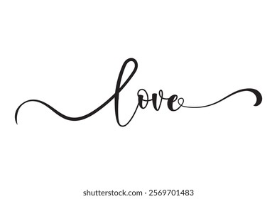 Elegant Cursive Love Word Art Romantic, Stylish, Design, Graphic, Script, Calligraphy, Wedding, Vale