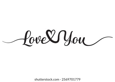 Elegant Cursive Love You Design, Romantic Heart Graphic