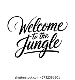 Elegantes hechizos de tipografía cursiva bienvenidos a la selva en tinta negra