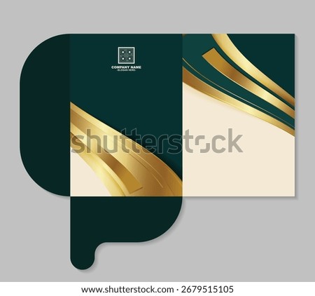 Elegant Curve Golden Shape Inside Dark Green Presentation Folder Design