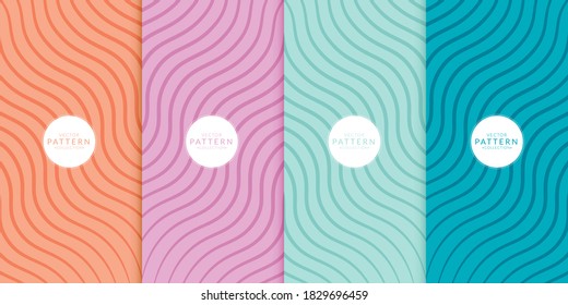 Patrones de líneas de curvas elegantes en cuatro colores. Patrón de líneas de curva estilizadas. Juego de patrones sin inconvenientes.