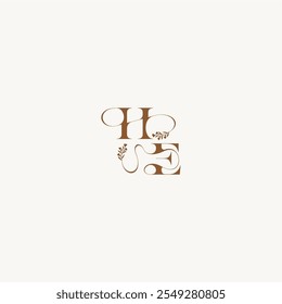 elegant curve organic bold and hairline monogram letter wedding monogram logo initial HE